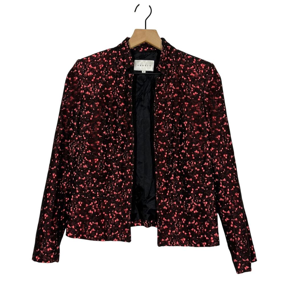 Sandro Open Lace Blazer Women's‎ Size 36 Pink Black Elegant Career Workwear